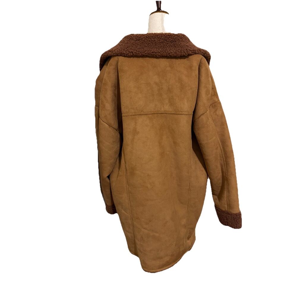 Free People Diogo Brown‎ Colorblock Coat Oversized Fuzzy Size XL - Picture 5 of 7